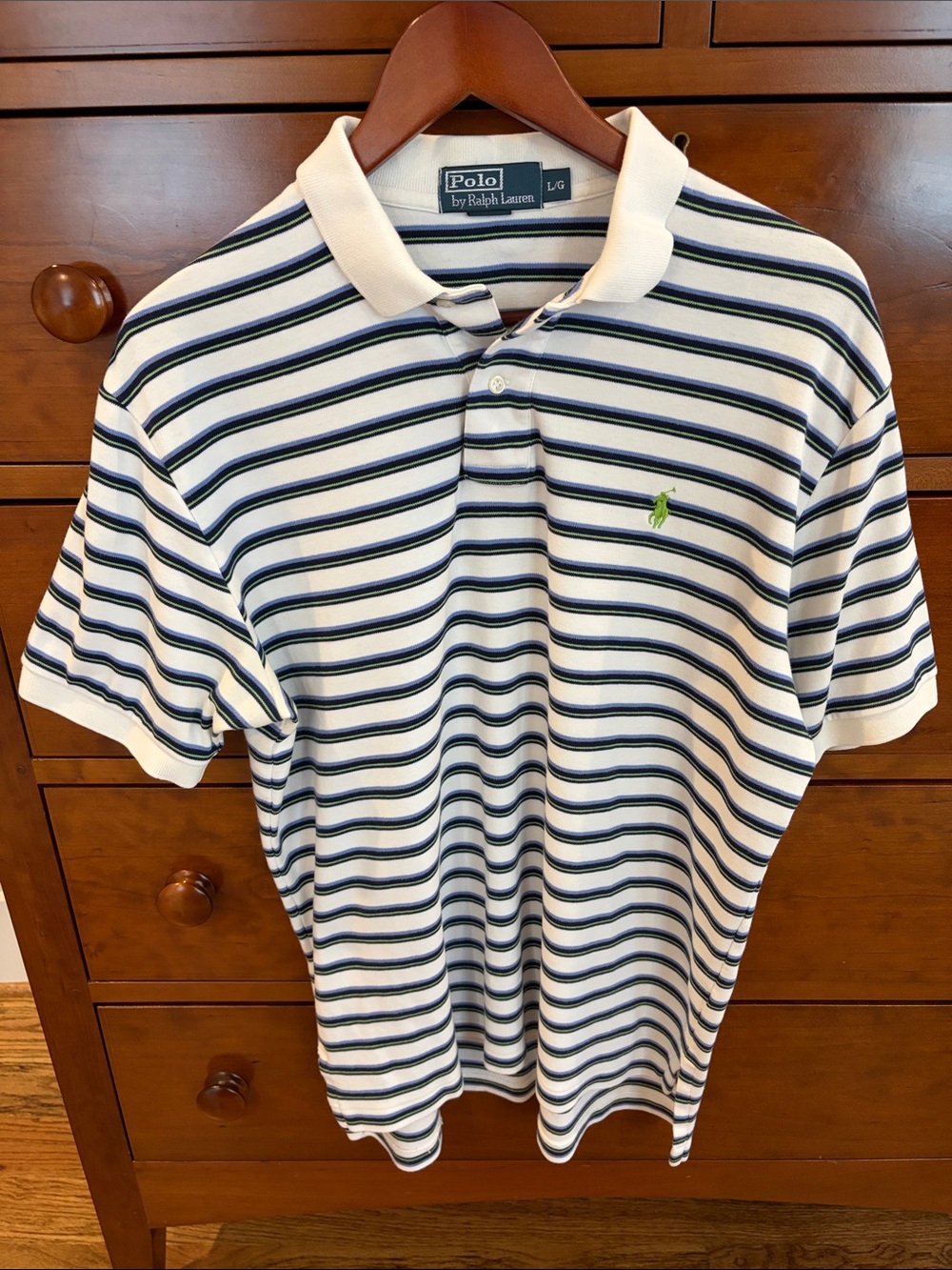 Polo by Ralph Lauren White Polo with Navy & Green Stripes